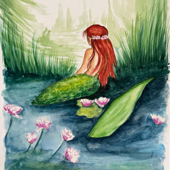 Painting titled "sirena sulla riva" by Daria Ceppelli, Original Artwork, Watercolor