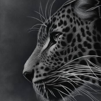 Printmaking titled "Hunter's gaze - Lim…" by Evgenia Kiperiya, Original Artwork, Charcoal Mounted on Wood Stretcher frame