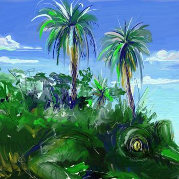 Arts numériques intitulée "240804 Croco'palm" par Edith Bos Boyer (EDITH DONC), Œuvre d'art originale, Peinture numérique