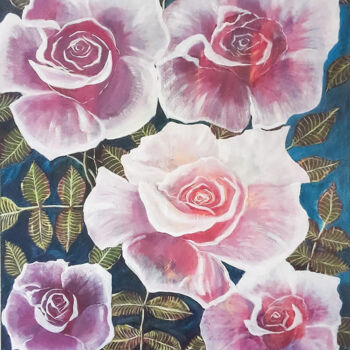 Peinture intitulée "Pink Roses" par Lahiru Karunaratne, Œuvre d'art originale, Acrylique