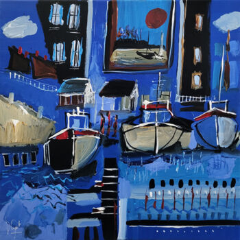 Painting titled "Tableau d'extérieur" by Muriel Cayet, Original Artwork, Acrylic Mounted on Wood Stretcher frame