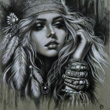 Schilderij getiteld "Free spirit" door Olga Bragina, Origineel Kunstwerk, Houtskool