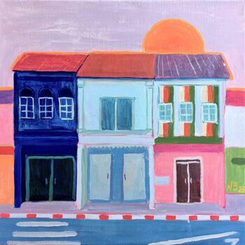 绘画 标题为“Old city. Phuket” 由Natalia Bocharova (Charova), 原创艺术品, 油 安装在木质担架架上