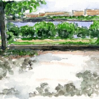 Malerei mit dem Titel "Elbe bei Teufelsbrü…" von Detlef Lemme (Farbenkugel), Original-Kunstwerk, Aquarell