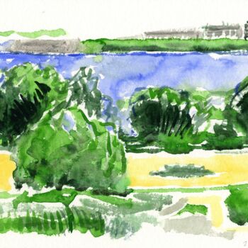 Malerei mit dem Titel "Elbe bei Teufelsbrü…" von Detlef Lemme (Farbenkugel), Original-Kunstwerk, Aquarell