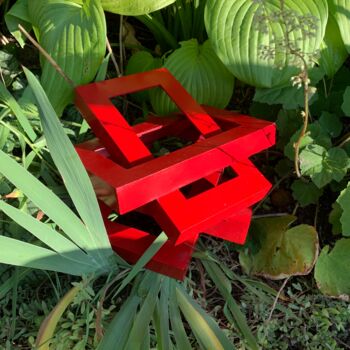 「Red Tesseract」というタイトルの彫刻 David Goeckeによって, オリジナルのアートワーク, アルミニウム
