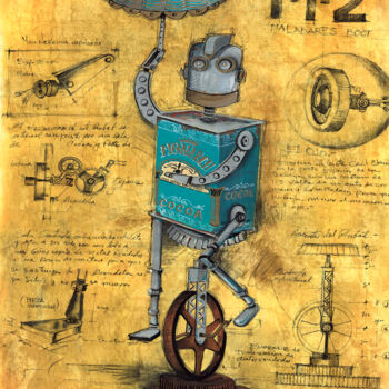 绘画 标题为“ROBOTITO CIRQUERO” 由Bernardo Alvarez, 原创艺术品, 水彩