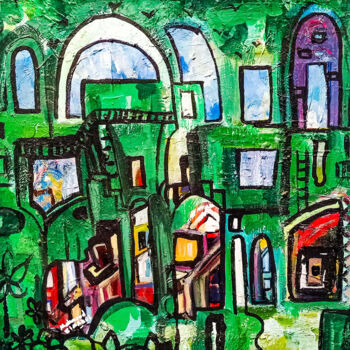 Painting titled "Green Street" by Mahmoud Elmardi, Original Artwork, Acrylic