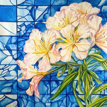 Pintura intitulada ""Light Pink Oleande…" por Irina Kurganskaya, Obras de arte originais, Aquarela