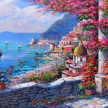 「Full of colours vie…」というタイトルの絵画 Ernesto De Micheleによって, オリジナルのアートワーク, オイル ウッドストレッチャーフレームにマウント