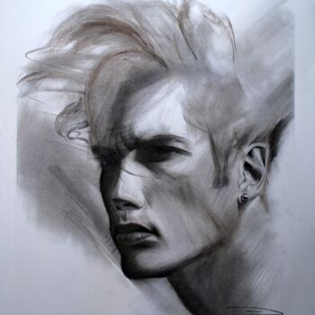 Painting titled "Echoes of Intensity" by Danut Lucian Tolnacs, Original Artwork, Charcoal