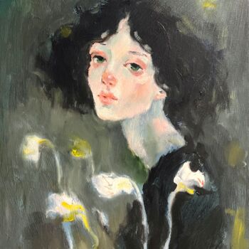 Schilderij getiteld "Narcissus 3" door Isolde Pavlovskaya, Origineel Kunstwerk, Olie Gemonteerd op Frame voor houten brancard