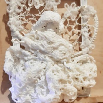 Sculpture titled "Fairy" by Poly, Original Artwork, Plastic Mounted on Wood Stretcher frame