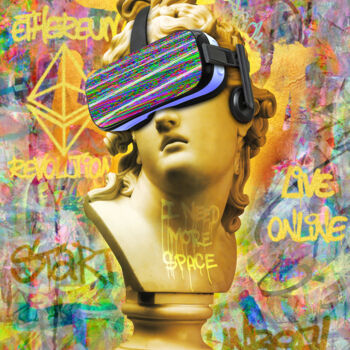 Digital Arts με τίτλο "Cyberspace" από José Luis Guerrero, Αυθεντικά έργα τέχνης, Ψηφιακό Κολάζ Τοποθετήθηκε στο Ξύλινο φορε…