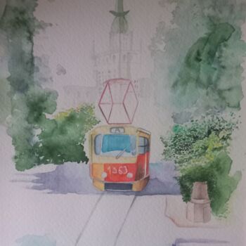 Painting titled "Summer city" by Sophia Tsirog, Original Artwork, Watercolor