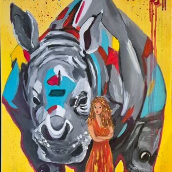 Malerei mit dem Titel "Hornless" von Flore Gauthier-Thomas (D'Art Va Flor), Original-Kunstwerk, Acryl Auf Keilrahmen aus Hol…