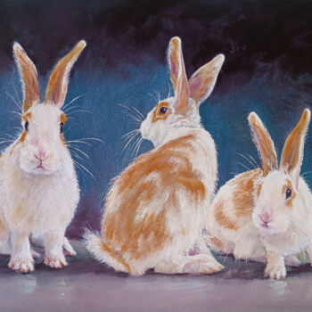 Malerei mit dem Titel "🐇 3 petits Lapins 🐇…" von Isabel Mahe, Original-Kunstwerk, Öl Auf Karton montiert