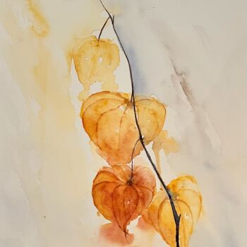 Painting titled "Physalis en cascade" by Françoise Spineux, Original Artwork, Watercolor