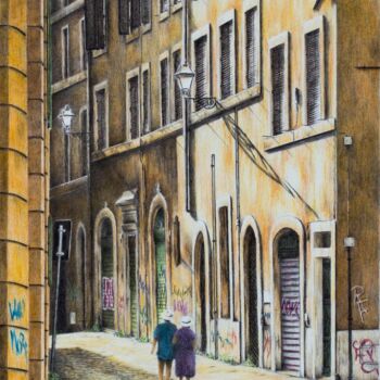 Zeichnungen mit dem Titel "Abends, irgendwo in…" von Ronald Firla, Original-Kunstwerk, Conté-Buntstifte