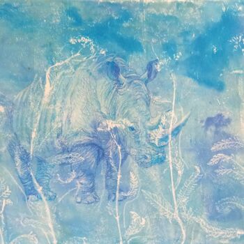 Peinture intitulée "Blue Rhino" par Alyona Masterkova, Œuvre d'art originale, Acrylique