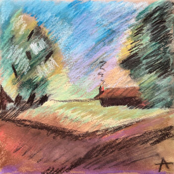 Drawing titled "302f / The village…" by Leni Smoragdova, Original Artwork, Pastel