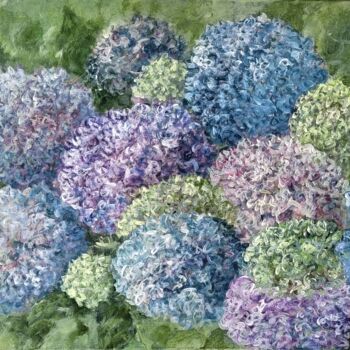 Peinture intitulée "Canopée d’hortensias" par R Devarrewaere, Œuvre d'art originale, Huile Monté sur Châssis en bois