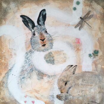 Malerei mit dem Titel "Bunny run (A-side)/…" von Afke Van Mansum, Original-Kunstwerk, Acryl Auf Holzplatte montiert