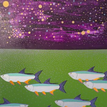 Schilderij getiteld "Florida Bay Night S…" door Jorge Gonzalez, Origineel Kunstwerk, Acryl Gemonteerd op Frame voor houten b…