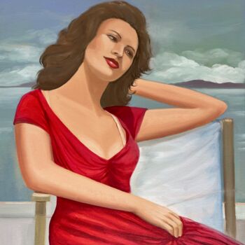Malarstwo zatytułowany „Sophia à la mer” autorstwa Sylvie Carter, Oryginalna praca, Olej