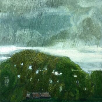 Painting titled "''Rainy day'" by Raffi Ghazaryan, Original Artwork, Oil Mounted on Wood Stretcher frame