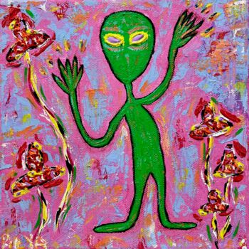「Martian」というタイトルの絵画 Katya Pilyaによって, オリジナルのアートワーク, アクリル ウッドストレッチャーフレームにマウント