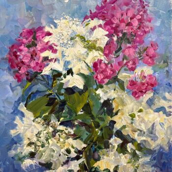 Pittura intitolato "Phlox and hydrangea" da Elena Tretiakova, Opera d'arte originale, Olio Montato su Telaio per barella in…