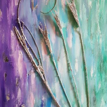 Schilderij getiteld "Silver grains" door Stanislav Kunchev, Origineel Kunstwerk, Olie Gemonteerd op Frame voor houten branca…