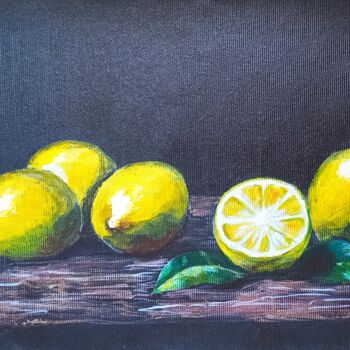 Pintura intitulada "Lemons on Black" por Liubov Samoilova, Obras de arte originais, Acrílico