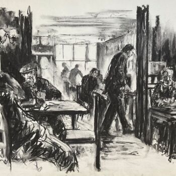 Disegno intitolato "Cathleen’s pub." da Victoria General, Opera d'arte originale, Carbone