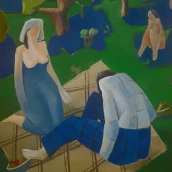 Ζωγραφική με τίτλο "Picnic In the Shade" από Gegham Hunanyan, Αυθεντικά έργα τέχνης, Λάδι Τοποθετήθηκε στο Ξύλινο φορείο σκε…