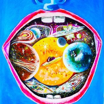 Painting titled "Sri Krishna's Mouth" by Kishore Bishoi, Original Artwork, Acrylic