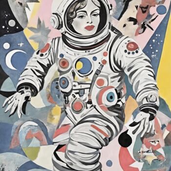 Painting titled "Cosmic Snowboarder:…" by Asel, Original Artwork, Acrylic Mounted on Wood Stretcher frame