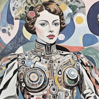 Painting titled "Cybernetic Grace an…" by Asel, Original Artwork, Acrylic Mounted on Wood Stretcher frame