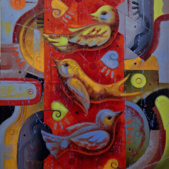 Ζωγραφική με τίτλο "Birds of a loving h…" από Serhii Voichenko, Αυθεντικά έργα τέχνης, Λάδι