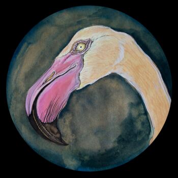 Painting titled "pelican portrait" by Merve Gürlek, Original Artwork, Gouache