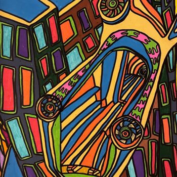 Tekening getiteld "Lines make a world" door Christophe Verger-Lecocq, Origineel Kunstwerk, Marker