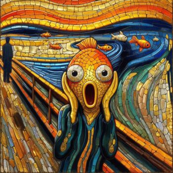 数字艺术 标题为“Goldfish Scream” 由Davina Dugnas, 原创艺术品, 数字油画 安装在木质担架架上