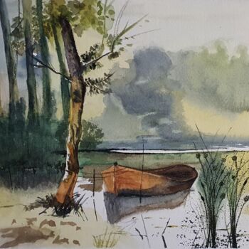 Peinture intitulée "La barque" par Patricia Martinez-Quirce, Œuvre d'art originale, Aquarelle