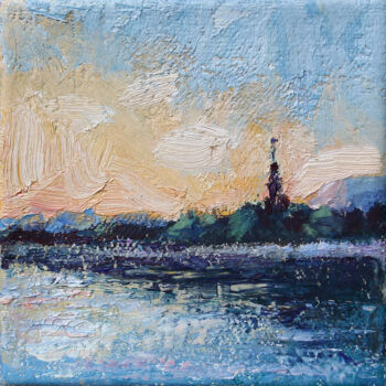 Painting titled "Evening by the river" by Volha Milashevich, Original Artwork, Oil