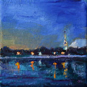 Painting titled "Evening by the rive…" by Volha Milashevich, Original Artwork, Oil