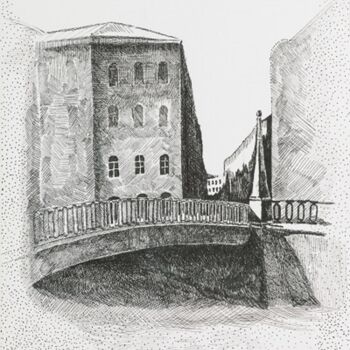 Desenho intitulada "Evening in the city" por Tatiana Bykova, Obras de arte originais, Tinta