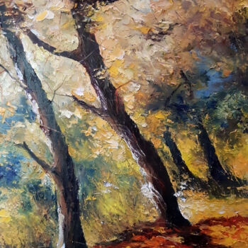 Painting titled "Golden forest" by Vladislav Dmitrijev, Original Artwork, Oil