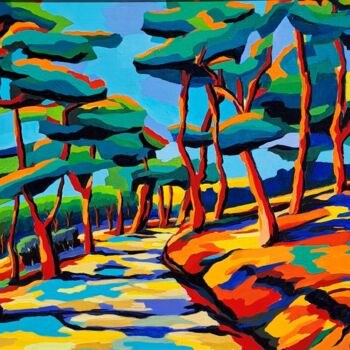 Peinture intitulée "La route dans Les A…" par Régine Méric-Augier, Œuvre d'art originale, Acrylique Monté sur Panneau de bois