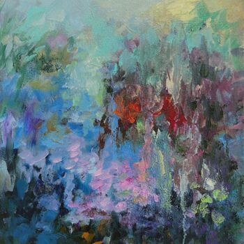 Painting titled "Spring Swamp" by Junija Galejeva, Original Artwork, Oil Mounted on Wood Stretcher frame